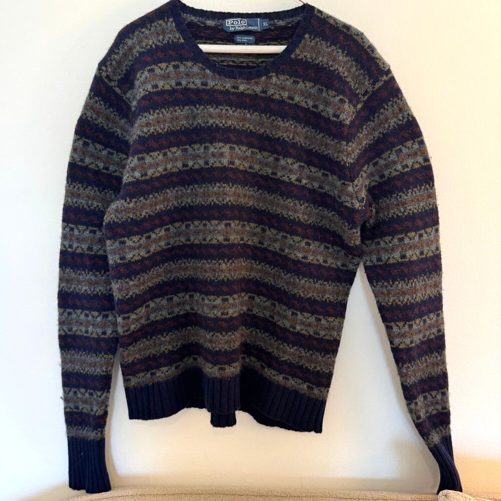 Vintage Polo Ralph Lauren Lambswool Wool Knit Fair Isle Sweater Men's XL Fall